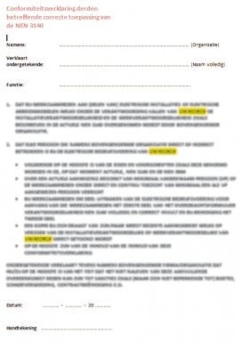 Conformiteitsverklaring derden betreffende correcte toepassing van de NEN 3140