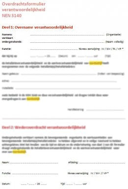 Overdrachtsformulier verantwoordelijkheid NEN 3140