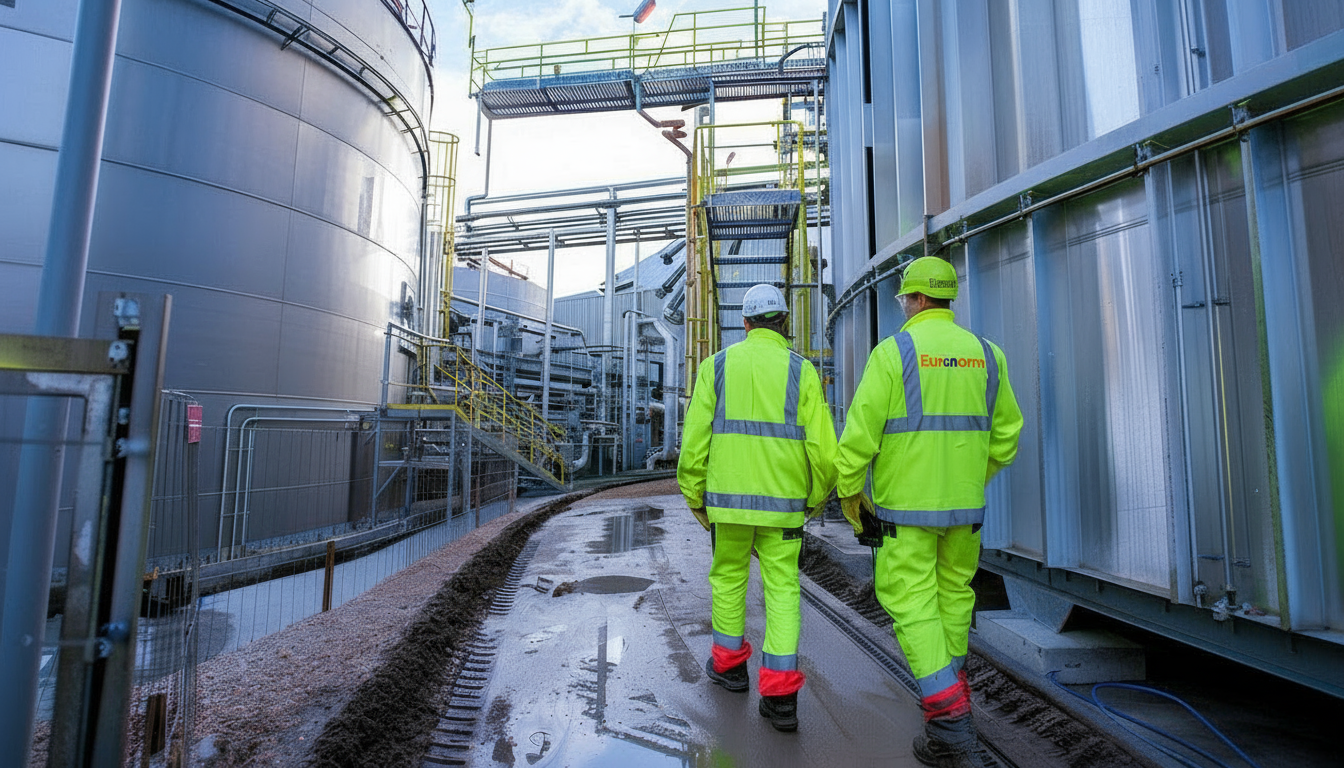 Industriële medewerkers met Euronorm in merkkleurstelling